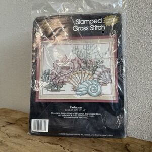 Golden Bee CONCH SHELL Counted Cross Stitch With Frame 10" X 8" Kit #60384 NOS